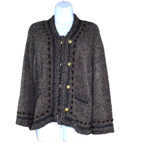 BCBGMaxAzria Wool Blend Tweed Jacket Women’s Size L Brown Gold Buttons - Picture 1 of 14